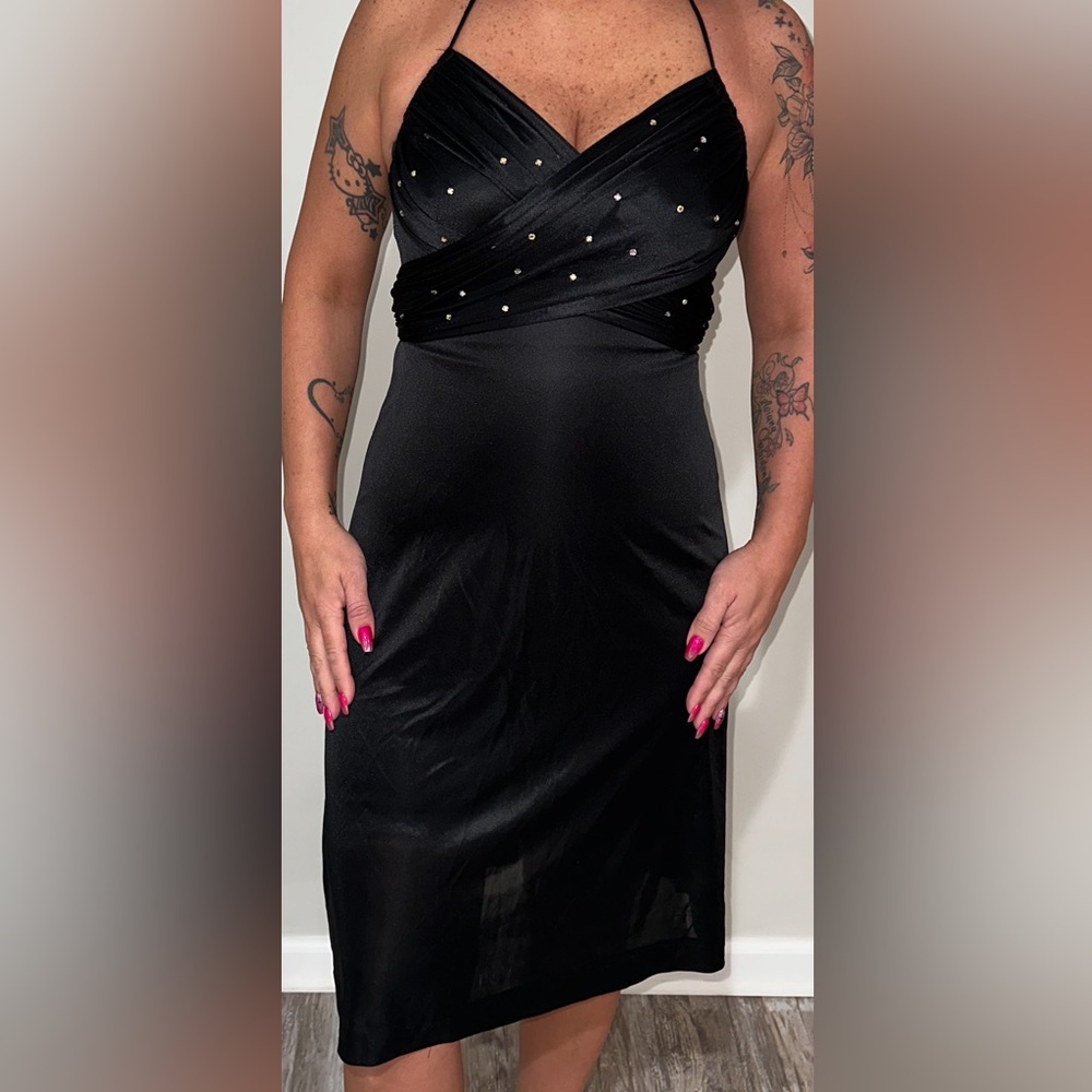 Betsey Johnson VINTAGE EVENING halter dress - blk with rhinestones- Woman’s P 💕